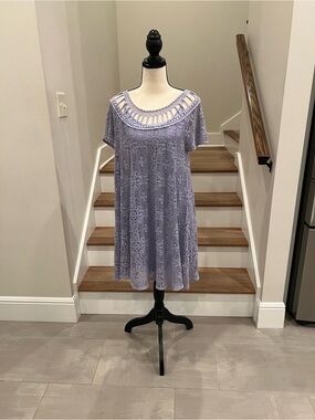 Free People Lavender Crochet Lace Top with Open Knit